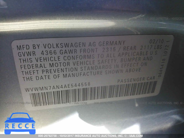 2010 Volkswagen CC SPORT WVWMN7AN4AE544558 image 8