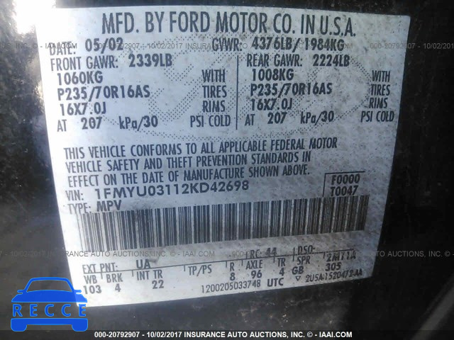 2002 Ford Escape 1FMYU03112KD42698 image 8