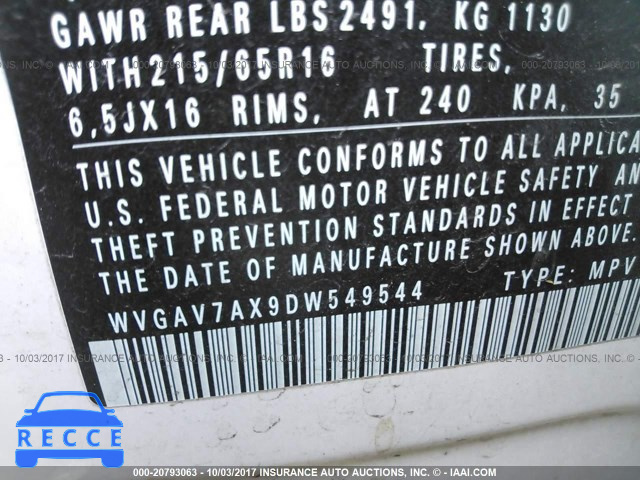 2013 Volkswagen Tiguan S/SE/SEL WVGAV7AX9DW549544 image 8