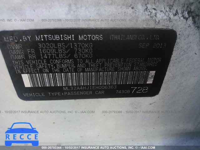 2014 Mitsubishi Mirage ES ML32A4HJ1EH006363 image 8