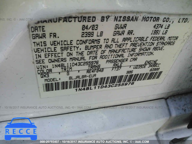 2003 Nissan Altima 1N4BL11D43C255976 image 8