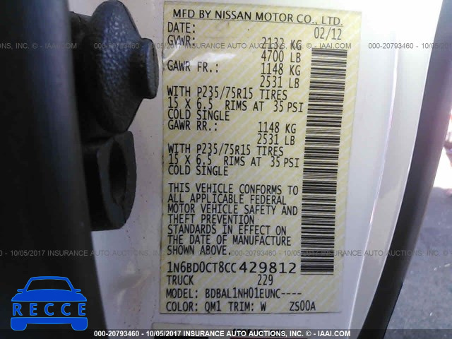 2012 NISSAN FRONTIER S/SV 1N6BD0CT8CC429812 image 8