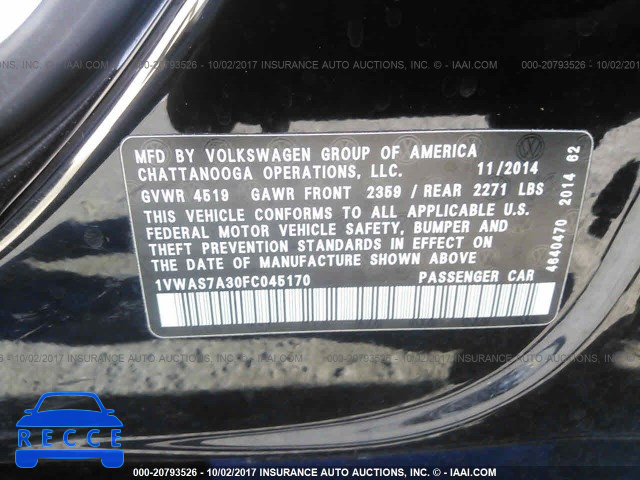 2015 Volkswagen Passat 1VWAS7A30FC045170 image 8