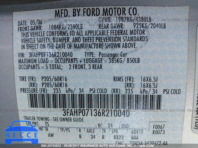 2006 Ford Fusion 3FAHP07136R210040 image 8