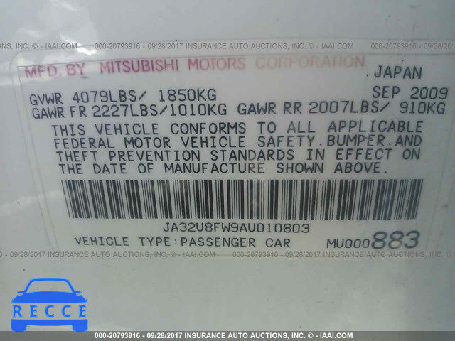 2010 Mitsubishi Lancer GTS JA32U8FW9AU010803 Bild 8