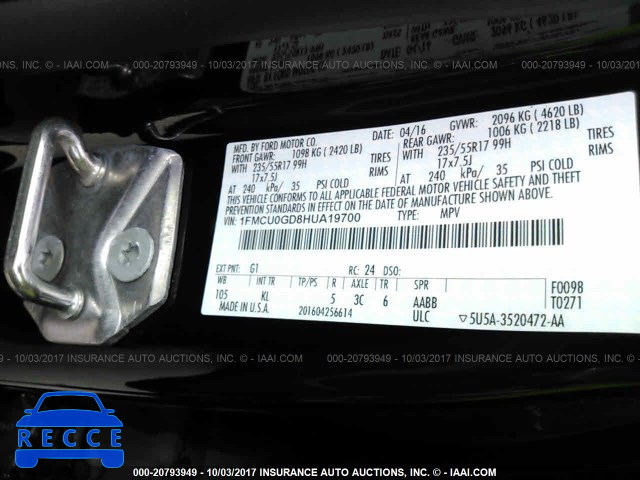 2017 FORD ESCAPE 1FMCU0GD8HUA19700 image 8