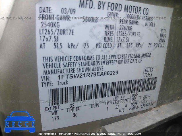 2009 Ford F250 SUPER DUTY 1FTSW21R79EA68229 image 8