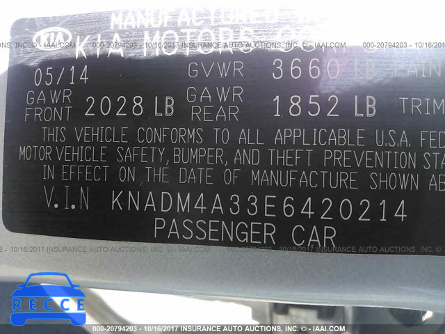 2014 KIA RIO KNADM4A33E6420214 image 8