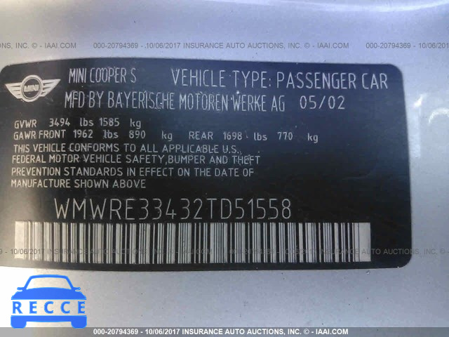 2002 Mini Cooper S WMWRE33432TD51558 image 8