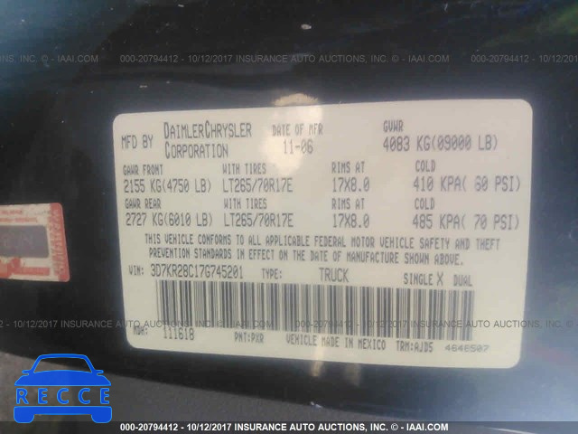 2007 Dodge RAM 2500 3D7KR28C17G745201 зображення 8