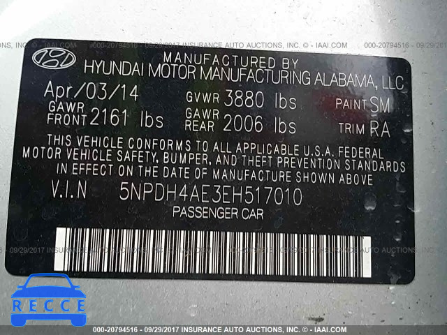 2014 Hyundai Elantra 5NPDH4AE3EH517010 зображення 8