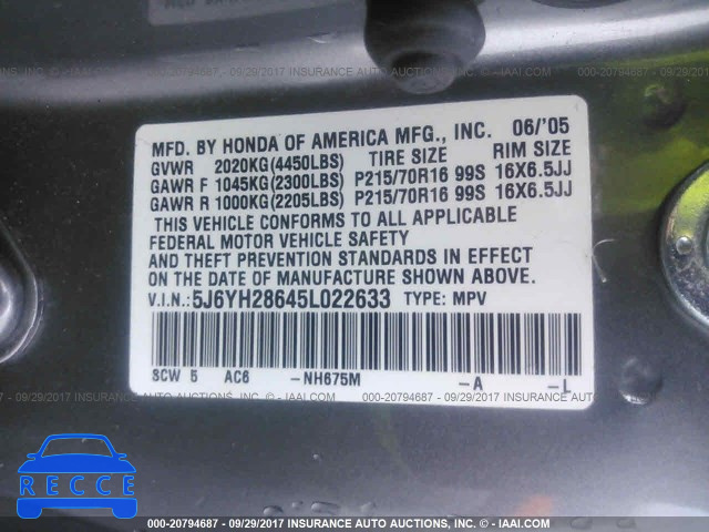 2005 Honda Element EX 5J6YH28645L022633 image 8