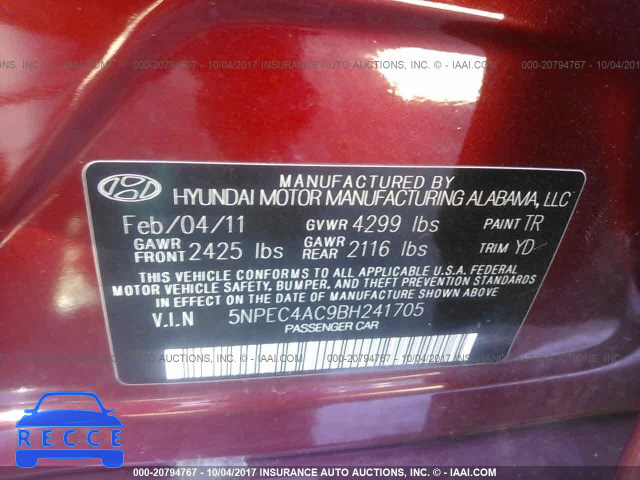 2011 Hyundai Sonata 5NPEC4AC9BH241705 зображення 8