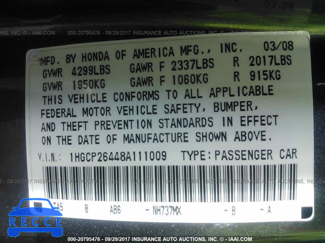 2008 Honda Accord 1HGCP26448A111009 image 8