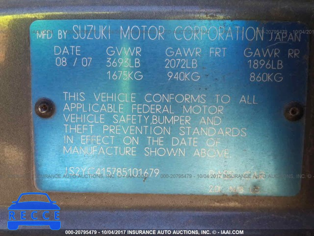 2008 Suzuki SX4 JS2YC415785101679 image 8