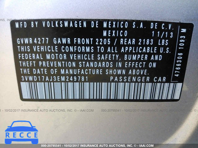 2014 Volkswagen Jetta 3VWD17AJ3EM249781 image 8