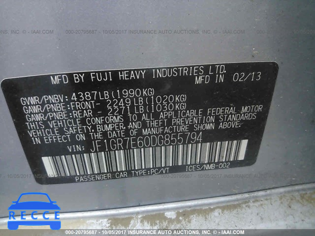 2013 SUBARU IMPREZA WRX JF1GR7E60DG855794 зображення 8