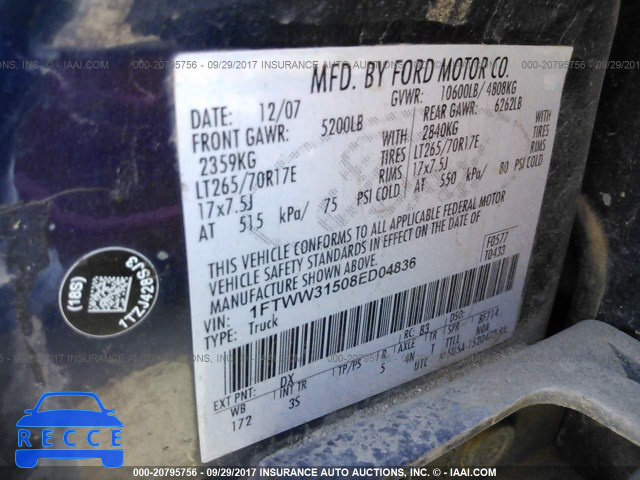 2008 Ford F350 SRW SUPER DUTY 1FTWW31508ED04836 image 8