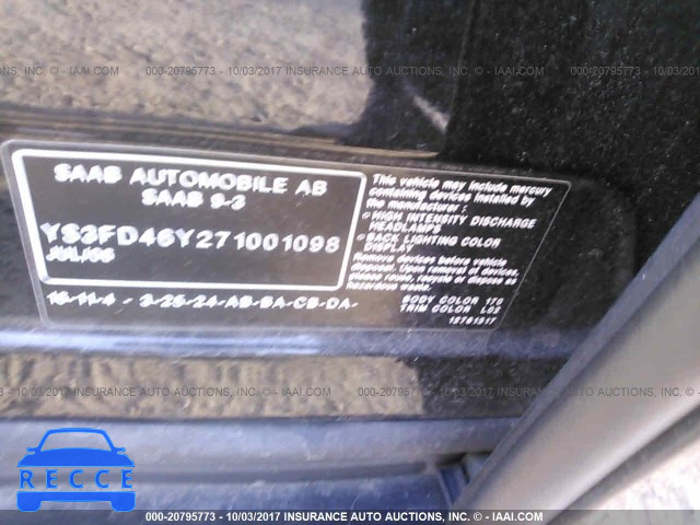 2007 SAAB 9-3 YS3FD46Y271001098 image 8