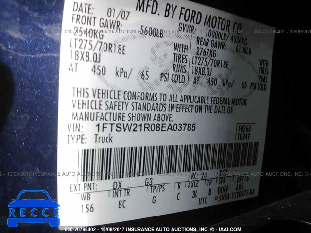 2008 Ford F250 1FTSW21R08EA03785 image 8