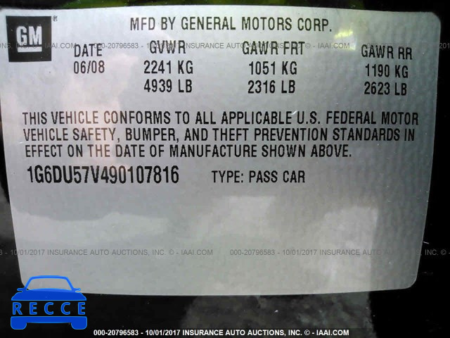 2009 Cadillac CTS 1G6DU57V490107816 image 8