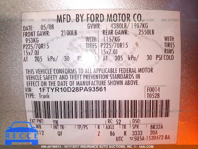 2008 Ford Ranger 1FTYR10D28PA93561 image 8