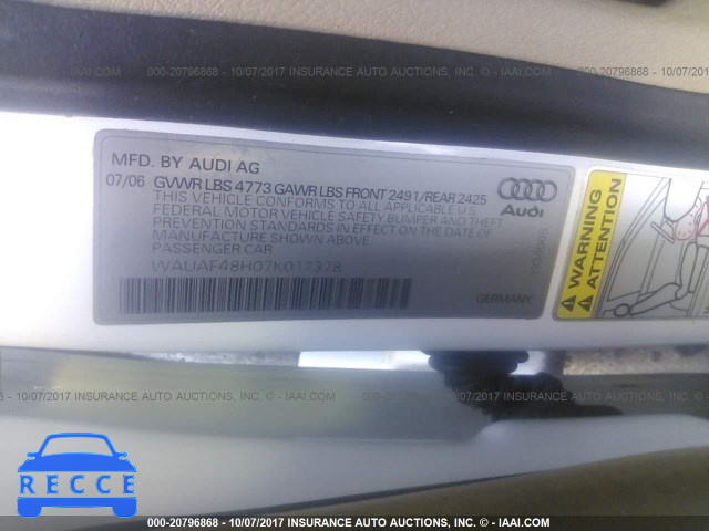 2007 Audi A4 WAUAF48H07K017378 зображення 8