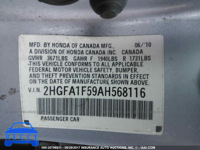 2010 Honda Civic 2HGFA1F59AH568116 image 8
