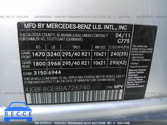 2011 Mercedes-benz GL 550 4MATIC 4JGBF8GE8BA726740 image 8