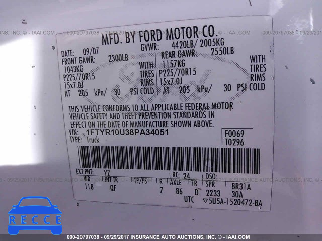 2008 Ford Ranger 1FTYR10U38PA34051 image 8