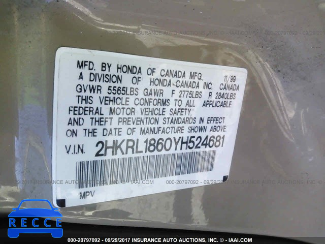 2000 HONDA ODYSSEY 2HKRL1860YH524681 зображення 8