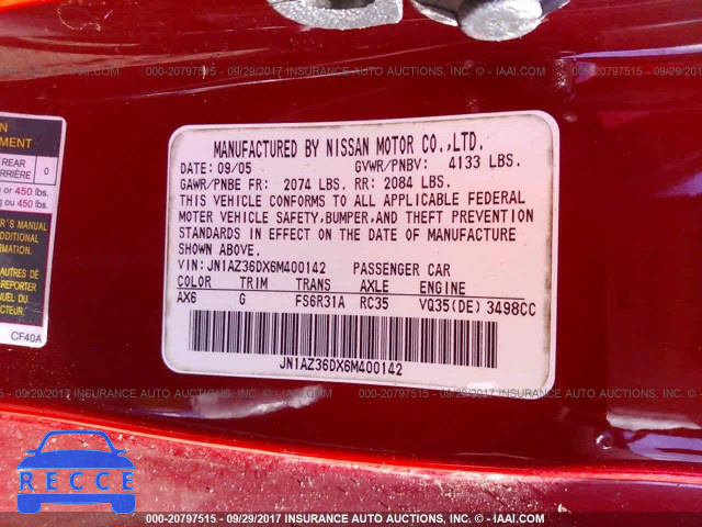 2006 Nissan 350Z JN1AZ36DX6M400142 image 8