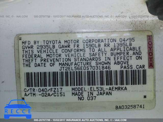 1995 Toyota Tercel JT2EL56E0S7031846 image 8