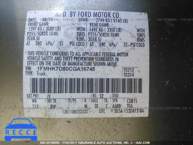 2012 Ford Explorer XLT 1FMHK7D80CGA16745 image 8