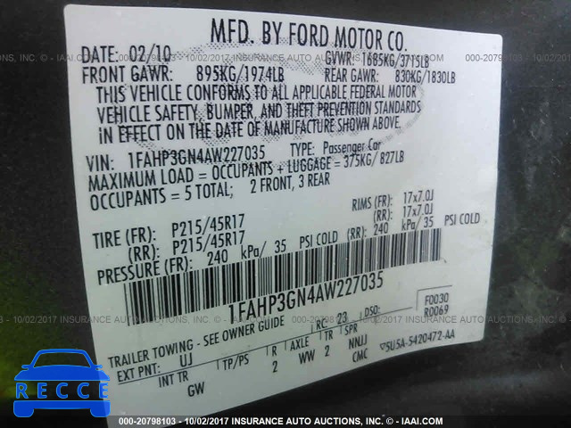 2010 Ford Focus 1FAHP3GN4AW227035 image 8