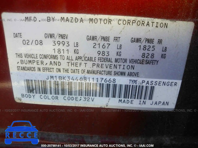 2008 Mazda 3 JM1BK344681117668 image 8