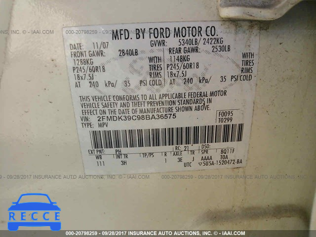 2008 Ford Edge 2FMDK39C98BA36575 image 8