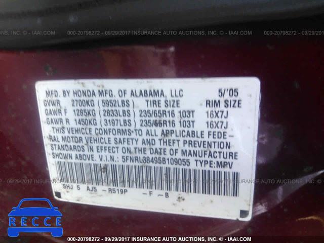 2005 Honda Odyssey 5FNRL38495B109055 image 8