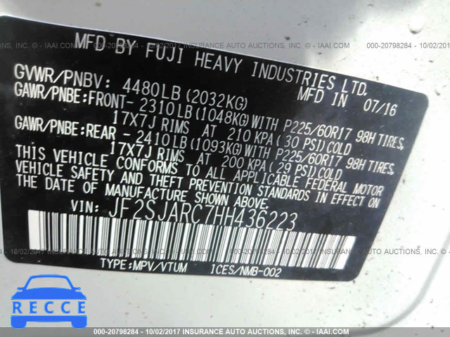 2017 SUBARU FORESTER 2.5I LIMITED JF2SJARC7HH436223 image 8