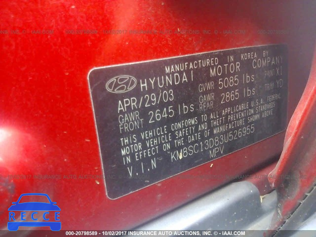 2003 Hyundai Santa Fe GLS/LX KM8SC13D83U526955 image 8