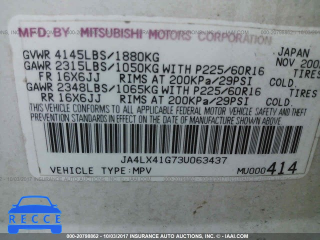 2003 Mitsubishi Outlander XLS JA4LX41G73U063437 Bild 8