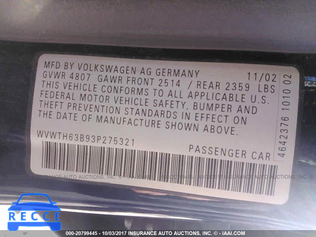 2003 Volkswagen Passat GLX 4MOTION WVWTH63B93P275321 image 8