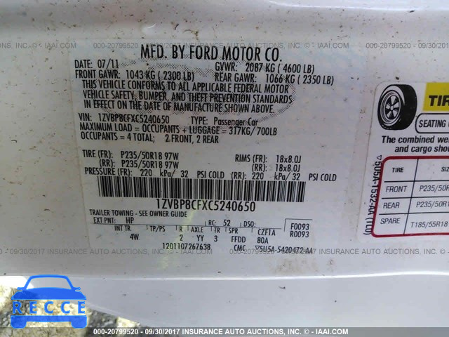 2012 Ford Mustang 1ZVBP8CFXC5240650 image 8