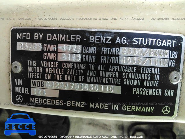 1983 Mercedes-benz 300 WDBCB20A7DB050110 image 8