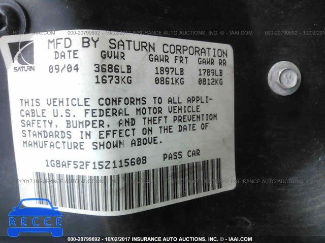 2005 SATURN ION 1G8AF52F15Z115608 зображення 8