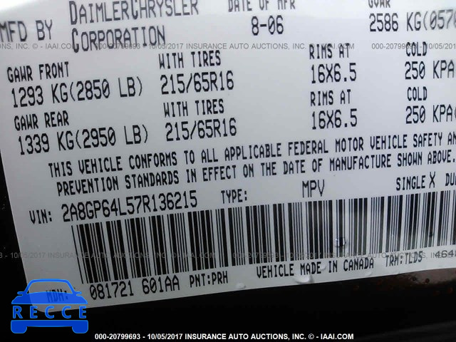 2007 Chrysler Town and Country 2A8GP64L57R136215 image 8