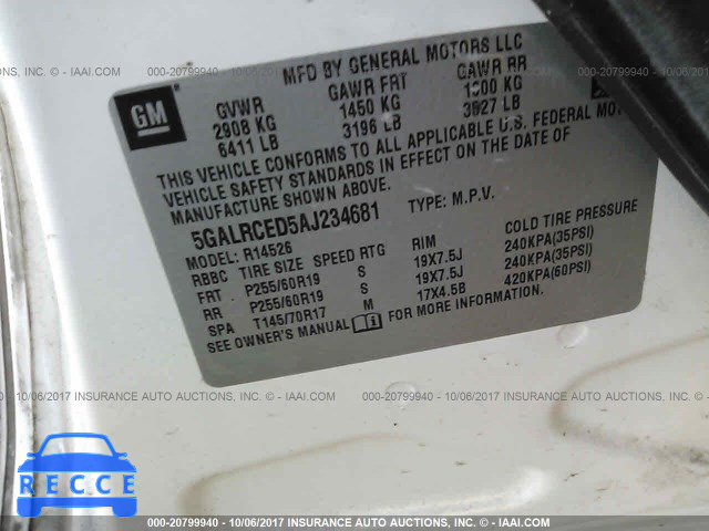 2010 Buick Enclave CXL 5GALRCED5AJ234681 image 8