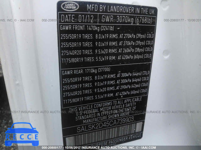 2012 Land Rover Range Rover Sport LUX SALSK2D45CA739903 image 8