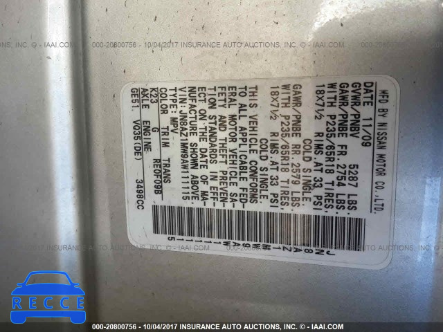 2010 NISSAN MURANO S/SL/LE JN8AZ1MW9AW111115 image 8