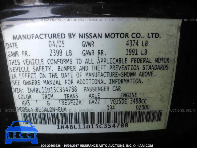 2005 Nissan Altima SE/SL/SE-R 1N4BL11D15C354788 зображення 8